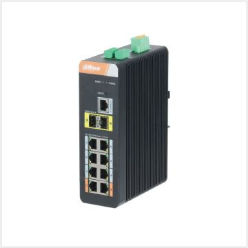 Dahua 10-Port Gigabit Industrial Switch with 8 Port Gigabit PoE (Managed), DH-PFS4210-8GT-DP